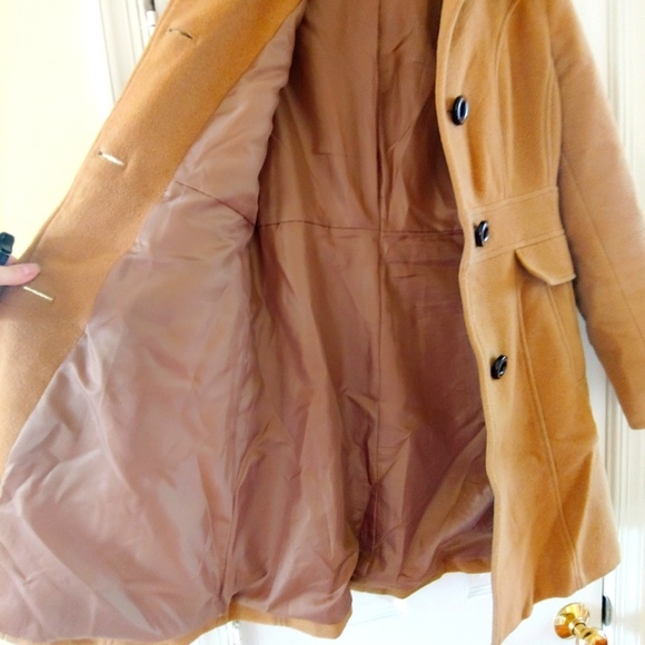 Used Kenneth Cole Camel Dress Coat sz 4 - Picture 5 of 11